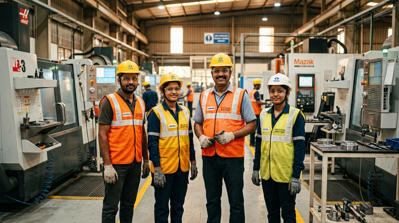 Mandal Workforce industrial factory workers in high-tech plant
